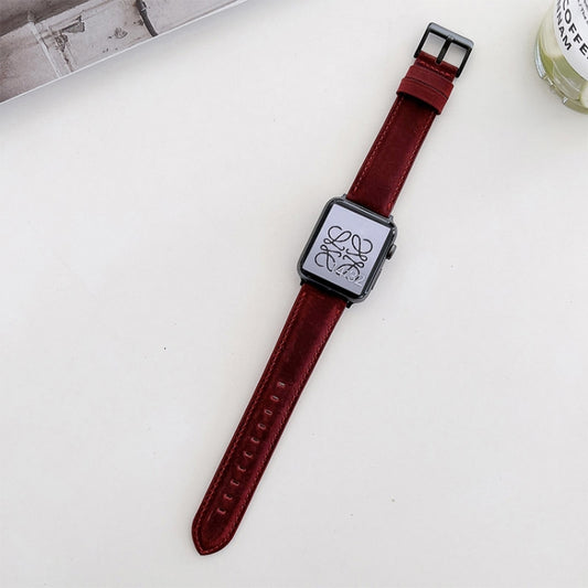 Crazy Horse Texture Matte Watch Band For Apple Watch Series 9&8&7 41mm / SE 3&SE 2&6&SE&5&4 40mm / 3&2&1 38mm(Red) by bashfashion