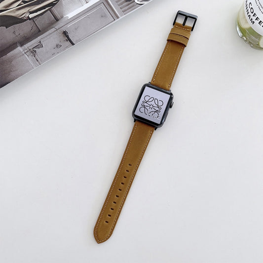 Crazy Horse Texture Matte Watch Band For Apple Watch Series 9&8&7 41mm / SE 3&SE 2&6&SE&5&4 40mm / 3&2&1 38mm(Yellow) by bashfashion