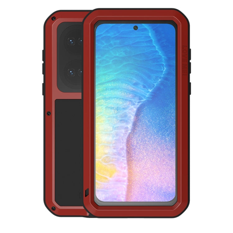 For Huawei P50 LOVE MEI Metal Shockproof Waterproof Dustproof Protective Phone Case with Glass(Red) by LOVE MEI