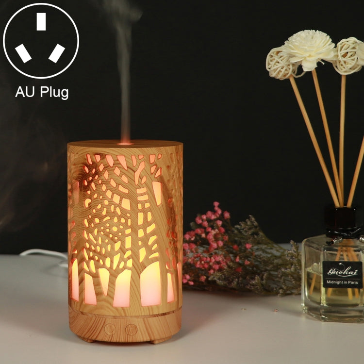 200ml Hollow-out Forest Pattern Wooden Essential Oil Aromatherapy Machine Ultrasonic Humidifier Automatic Alcohol Sprayer, Plug Specification:AU Plug(Light Brown-3) by bashfashion