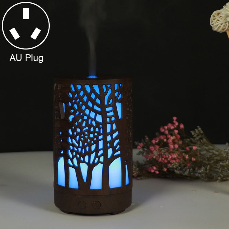200ml Hollow-out Forest Pattern Wooden Essential Oil Aromatherapy Machine Ultrasonic Humidifier Automatic Alcohol Sprayer, Plug Specification:AU Plug(Dark Brown-3) by bashfashion