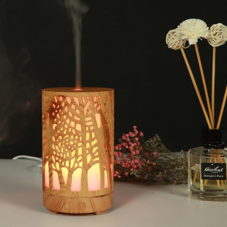 USB 200ml Hollow-out Forest Pattern Wooden Essential Oil Aromatherapy Machine Ultrasonic Humidifier Automatic Alcohol Sprayer(Light Brown-3) by bashfashion
