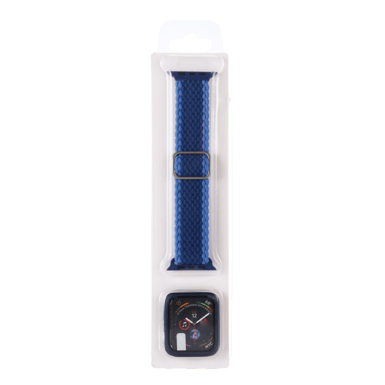 Adjustable Striped Woven Nylon Watch Band + Watch Case Set For Apple Watch Series 7 41mm/6&SE&5&4 40mm/3&2&1 38mm(Blue) by bashfashion