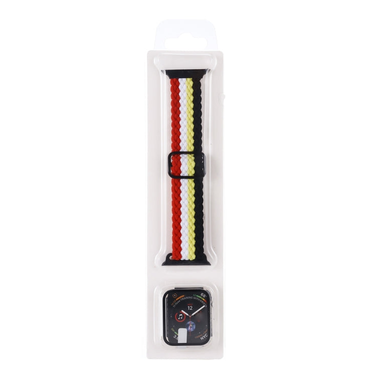 Adjustable Striped Woven Nylon Watch Band + Watch Case Set For Apple Watch Series 7 41mm/6&SE&5&4 40mm/3&2&1 38mm(Black Yellow White Red) by bashfashion