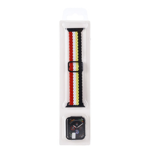 Adjustable Striped Woven Nylon Watch Band + Watch Case Set For Apple Watch Series 7 41mm/6&SE&5&4 40mm/3&2&1 38mm(Black Yellow White Red) by bashfashion