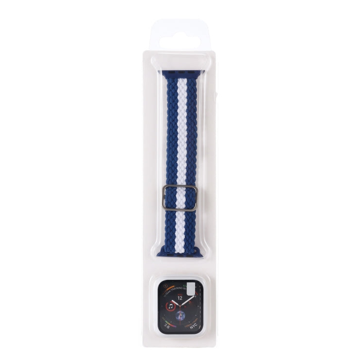 Adjustable Striped Woven Nylon Watch Band + Watch Case Set For Apple Watch Series 7 41mm/6&SE&5&4 40mm/3&2&1 38mm(Blue White) by bashfashion
