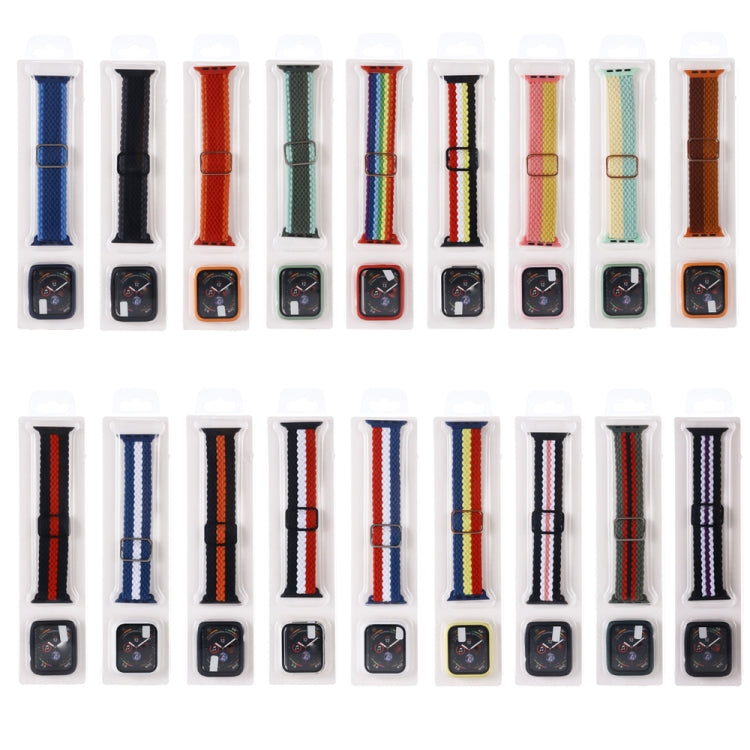 Adjustable Striped Woven Nylon Watch Band + Watch Case Set For Apple Watch Series 7 41mm/6&SE&5&4 40mm/3&2&1 38mm(Blue Yellow Red) by bashfashion