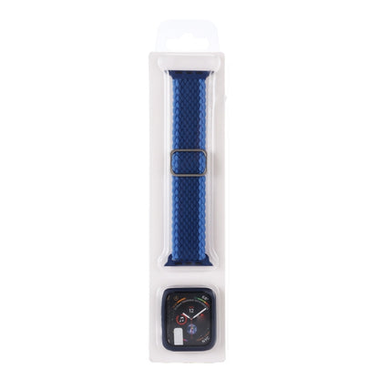 Adjustable Striped Woven Nylon Watch Band + Watch Case Set For Apple Watch Series 7 45mm/6&SE&5&4 44mm/3&2&1 42mm(Blue) by bashfashion