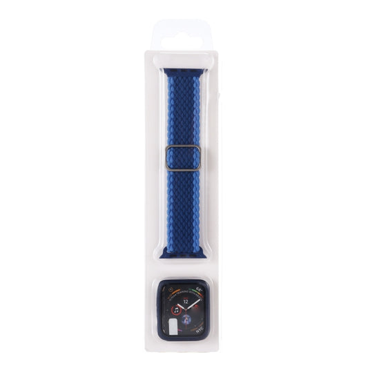 Adjustable Striped Woven Nylon Watch Band + Watch Case Set For Apple Watch Series 7 45mm/6&SE&5&4 44mm/3&2&1 42mm(Blue) by bashfashion