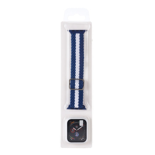 Adjustable Striped Woven Nylon Watch Band + Watch Case Set For Apple Watch Series 7 45mm/6&SE&5&4 44mm/3&2&1 42mm(Blue White) by bashfashion