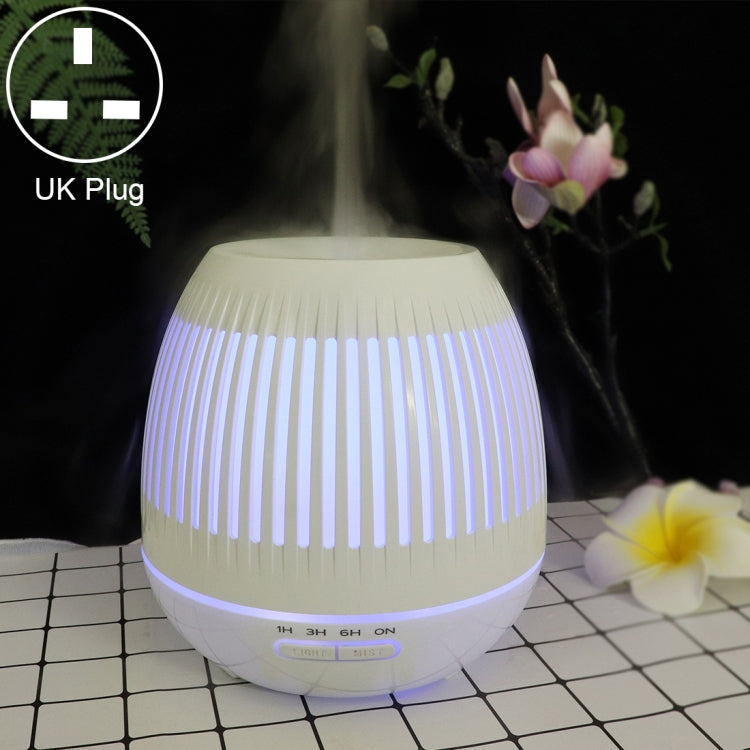400ml Hollow-out LED Humidifier Wood Grain Air Purifier Aromatherapy Machine Automatic Alcohol Sprayer with Colorful LED Light, Plug Specification:UK Plug(White) by bashfashion