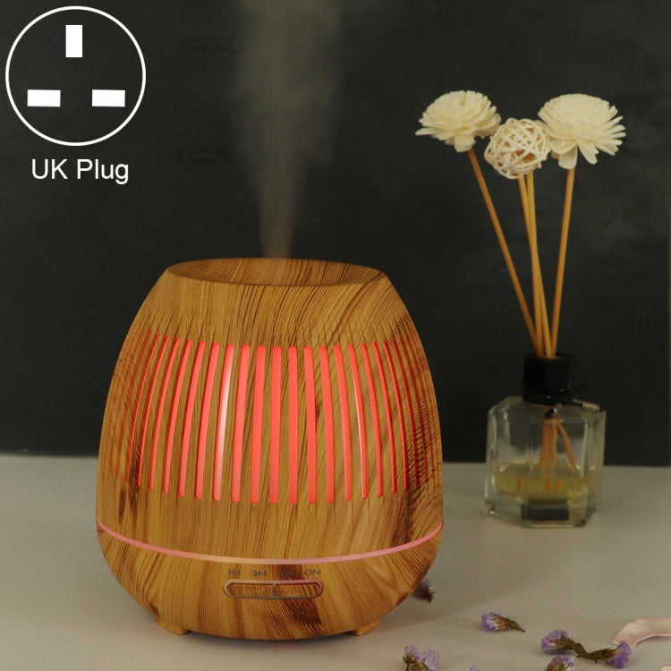 400ml Hollow-out LED Humidifier Wood Grain Air Purifier Aromatherapy Machine Automatic Alcohol Sprayer with Colorful LED Light, Plug Specification:UK Plug(Light Brown) by bashfashion