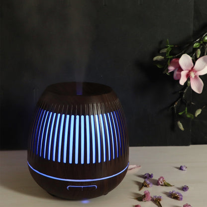 400ml Hollow-out LED Humidifier Wood Grain Air Purifier Aromatherapy Machine Automatic Alcohol Sprayer with Colorful LED Light, Plug Specification:UK Plug(Dark Brown) by bashfashion