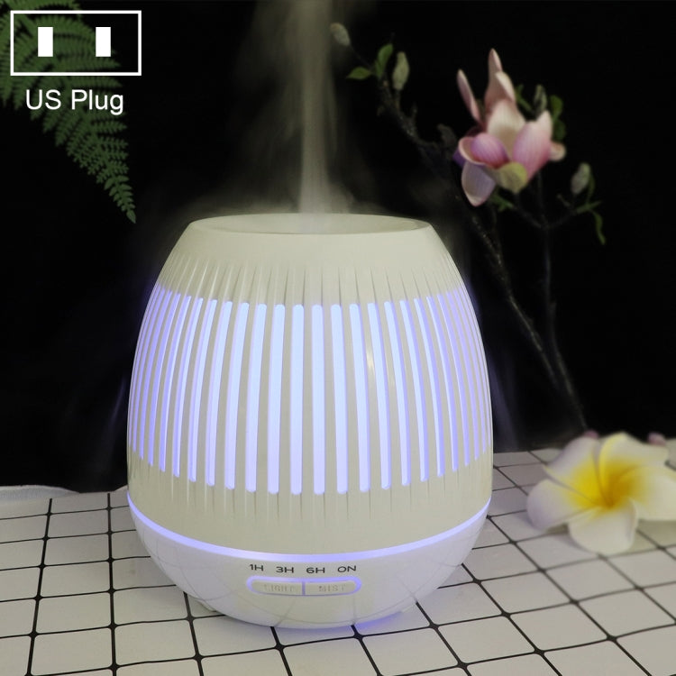 400ml Hollow-out LED Humidifier Wood Grain Air Purifier Aromatherapy Machine Automatic Alcohol Sprayer with Colorful LED Light, Plug Specification:US Plug(White) by bashfashion