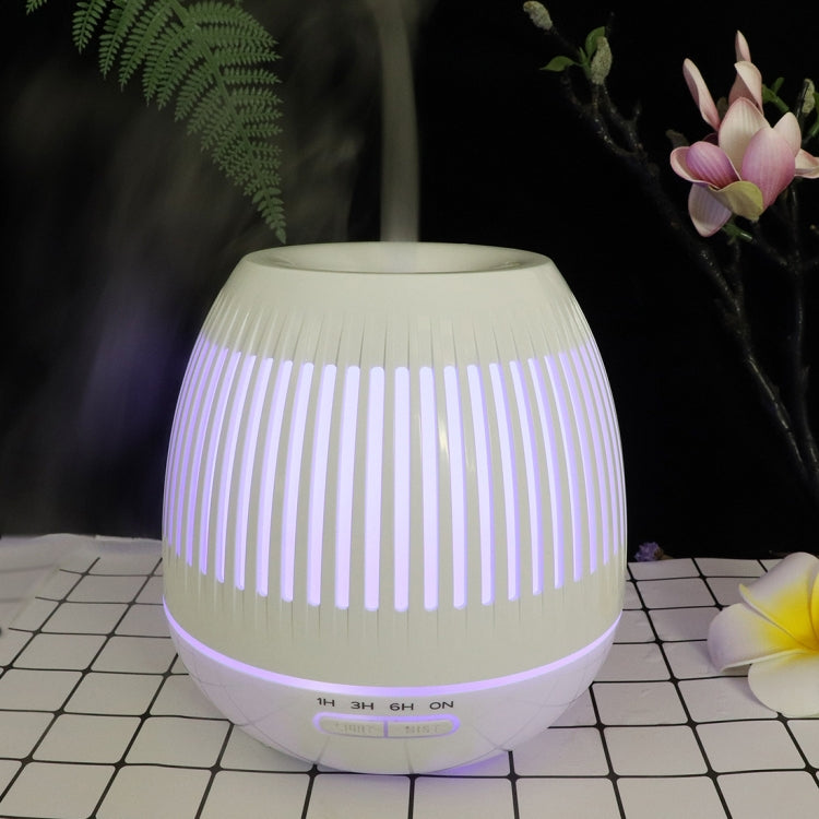 400ml Hollow-out LED Humidifier Wood Grain Air Purifier Aromatherapy Machine Automatic Alcohol Sprayer with Colorful LED Light, Plug Specification:US Plug(White) by bashfashion