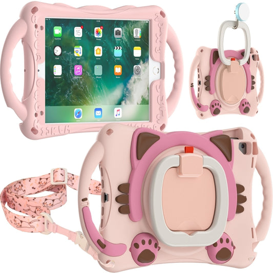 Cute Cat King Kids Shockproof Silicone Tablet Case with Holder & Shoulder Strap & Handle For iPad 9.7 2018 / 2017 / Air / Air 2 / Pro 9.7(Pink) by bashfashion
