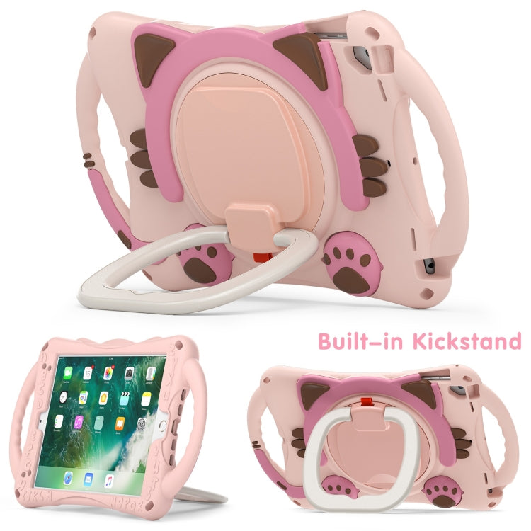 Cute Cat King Kids Shockproof Silicone Tablet Case with Holder & Shoulder Strap & Handle For iPad 9.7 2018 / 2017 / Air / Air 2 / Pro 9.7(Pink) by bashfashion