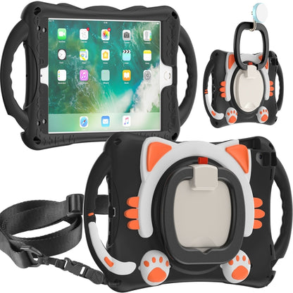 Cute Cat King Kids Shockproof Silicone Tablet Case with Holder & Shoulder Strap & Handle For iPad 9.7 2018 / 2017 / Air / Air 2 / Pro 9.7(Black Orange) by bashfashion