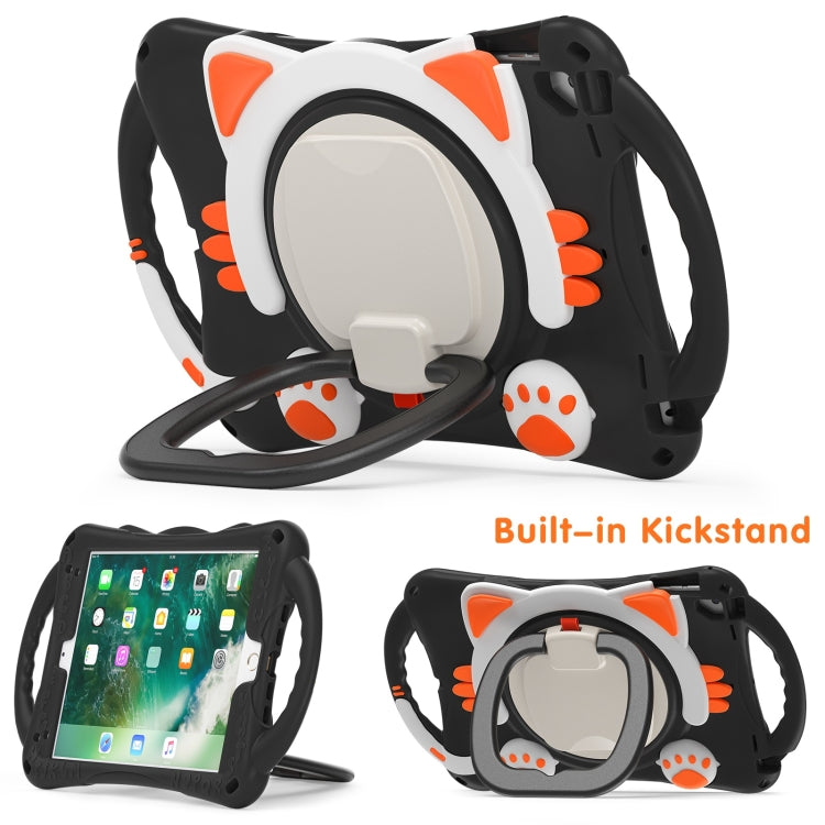 Cute Cat King Kids Shockproof Silicone Tablet Case with Holder & Shoulder Strap & Handle For iPad 9.7 2018 / 2017 / Air / Air 2 / Pro 9.7(Black Orange) by bashfashion