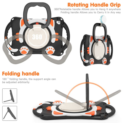 Cute Cat King Kids Shockproof Silicone Tablet Case with Holder & Shoulder Strap & Handle For iPad 9.7 2018 / 2017 / Air / Air 2 / Pro 9.7(Black Orange) by bashfashion