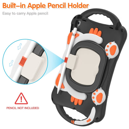 Cute Cat King Kids Shockproof Silicone Tablet Case with Holder & Shoulder Strap & Handle For iPad 9.7 2018 / 2017 / Air / Air 2 / Pro 9.7(Black Orange) by bashfashion