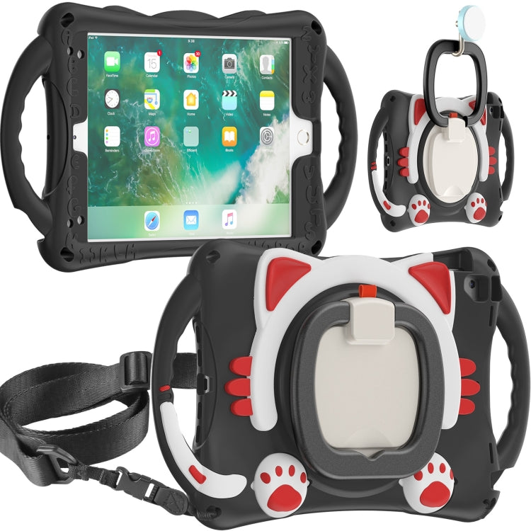 Cute Cat King Kids Shockproof Silicone Tablet Case with Holder & Shoulder Strap & Handle For iPad 9.7 2018 / 2017 / Air / Air 2 / Pro 9.7(Black Red) by bashfashion