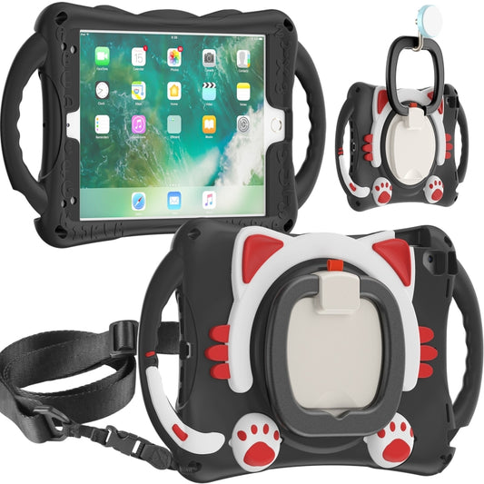 Cute Cat King Kids Shockproof Silicone Tablet Case with Holder & Shoulder Strap & Handle For iPad 9.7 2018 / 2017 / Air / Air 2 / Pro 9.7(Black Red) by bashfashion