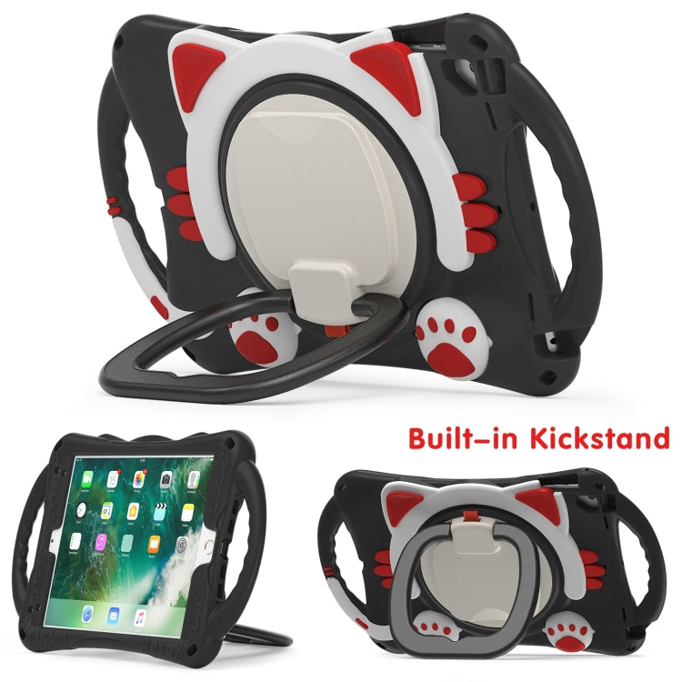 Cute Cat King Kids Shockproof Silicone Tablet Case with Holder & Shoulder Strap & Handle For iPad 9.7 2018 / 2017 / Air / Air 2 / Pro 9.7(Black Red) by bashfashion