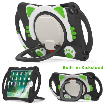 Cute Cat King Kids Shockproof Silicone Tablet Case with Holder & Shoulder Strap & Handle For iPad 9.7 2018 / 2017 / Air / Air 2 / Pro 9.7(Black Green) by bashfashion