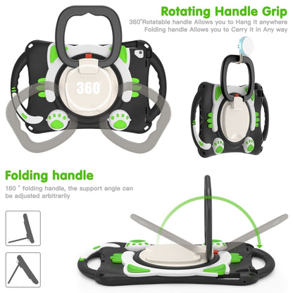 Cute Cat King Kids Shockproof Silicone Tablet Case with Holder & Shoulder Strap & Handle For iPad 9.7 2018 / 2017 / Air / Air 2 / Pro 9.7(Black Green) by bashfashion