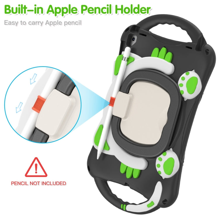 Cute Cat King Kids Shockproof Silicone Tablet Case with Holder & Shoulder Strap & Handle For iPad 9.7 2018 / 2017 / Air / Air 2 / Pro 9.7(Black Green) by bashfashion