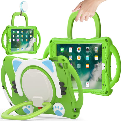 Cute Cat King Kids Shockproof Silicone Tablet Case with Holder & Shoulder Strap & Handle For iPad 9.7 2018 / 2017 / Air / Air 2 / Pro 9.7(Green) by bashfashion