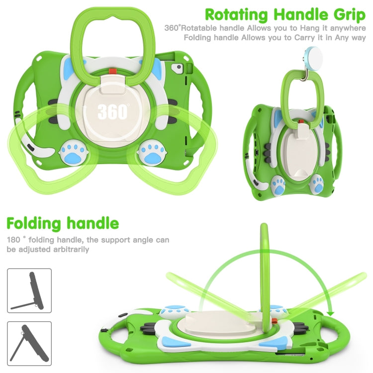 Cute Cat King Kids Shockproof Silicone Tablet Case with Holder & Shoulder Strap & Handle For iPad 9.7 2018 / 2017 / Air / Air 2 / Pro 9.7(Green) by bashfashion