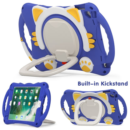 Cute Cat King Kids Shockproof Silicone Tablet Case with Holder & Shoulder Strap & Handle For iPad 9.7 2018 / 2017 / Air / Air 2 / Pro 9.7(Dark Blue) by bashfashion