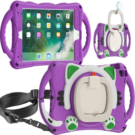 Cute Cat King Kids Shockproof Silicone Tablet Case with Holder & Shoulder Strap & Handle For iPad 9.7 2018 / 2017 / Air / Air 2 / Pro 9.7(Purple) by bashfashion