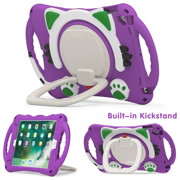 Cute Cat King Kids Shockproof Silicone Tablet Case with Holder & Shoulder Strap & Handle For iPad 9.7 2018 / 2017 / Air / Air 2 / Pro 9.7(Purple) by bashfashion