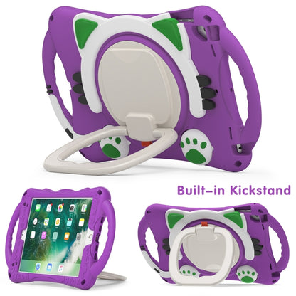 Cute Cat King Kids Shockproof Silicone Tablet Case with Holder & Shoulder Strap & Handle For iPad 9.7 2018 / 2017 / Air / Air 2 / Pro 9.7(Purple) by bashfashion