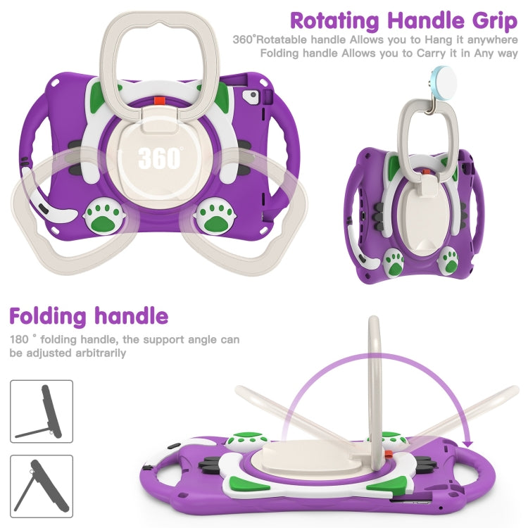 Cute Cat King Kids Shockproof Silicone Tablet Case with Holder & Shoulder Strap & Handle For iPad 9.7 2018 / 2017 / Air / Air 2 / Pro 9.7(Purple) by bashfashion