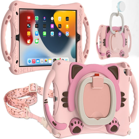 Cute Cat King Kids Shockproof Silicone Tablet Case with Holder & Shoulder Strap & Handle For iPad 10.2 2019 / 2020 / 2021 / Pro 10.5(Pink) by bashfashion