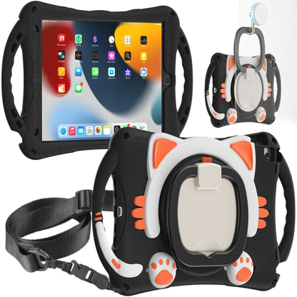 Cute Cat King Kids Shockproof Silicone Tablet Case with Holder & Shoulder Strap & Handle For iPad 10.2 2019 / 2020 / 2021 / Pro 10.5(Black Orange) by bashfashion
