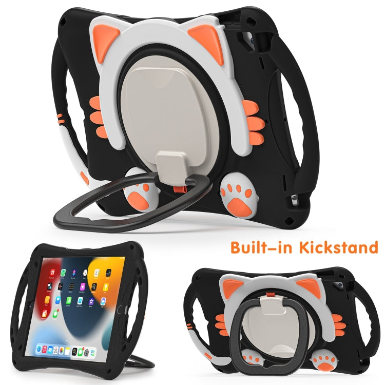 Cute Cat King Kids Shockproof Silicone Tablet Case with Holder & Shoulder Strap & Handle For iPad 10.2 2019 / 2020 / 2021 / Pro 10.5(Black Orange) by bashfashion