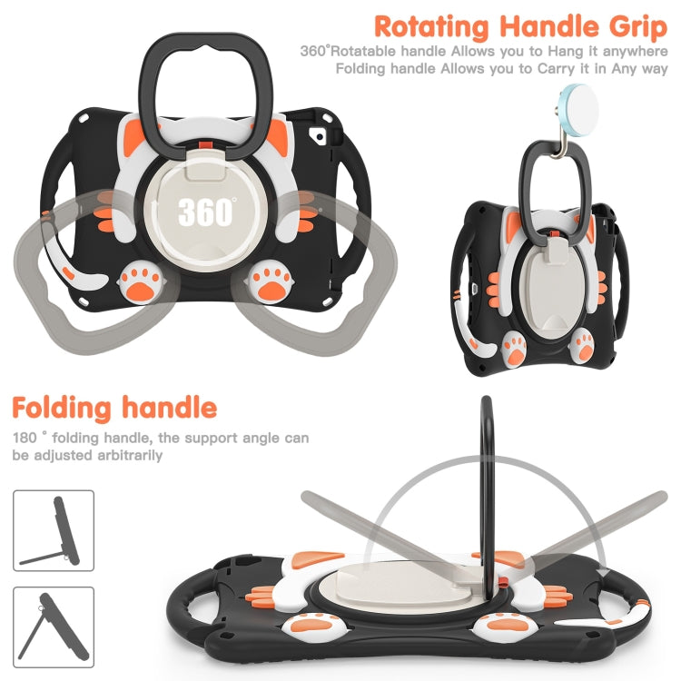 Cute Cat King Kids Shockproof Silicone Tablet Case with Holder & Shoulder Strap & Handle For iPad 10.2 2019 / 2020 / 2021 / Pro 10.5(Black Orange) by bashfashion