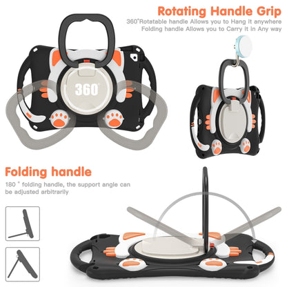 Cute Cat King Kids Shockproof Silicone Tablet Case with Holder & Shoulder Strap & Handle For iPad 10.2 2019 / 2020 / 2021 / Pro 10.5(Black Orange) by bashfashion