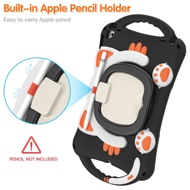Cute Cat King Kids Shockproof Silicone Tablet Case with Holder & Shoulder Strap & Handle For iPad 10.2 2019 / 2020 / 2021 / Pro 10.5(Black Orange) by bashfashion