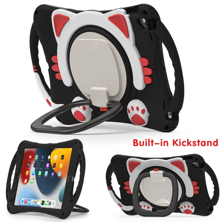 Cute Cat King Kids Shockproof Silicone Tablet Case with Holder & Shoulder Strap & Handle For iPad 10.2 2019 / 2020 / 2021 / Pro 10.5(Black Red) by bashfashion