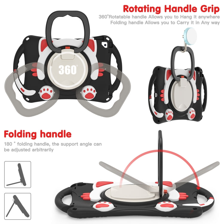 Cute Cat King Kids Shockproof Silicone Tablet Case with Holder & Shoulder Strap & Handle For iPad 10.2 2019 / 2020 / 2021 / Pro 10.5(Black Red) by bashfashion