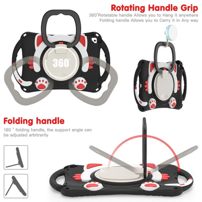 Cute Cat King Kids Shockproof Silicone Tablet Case with Holder & Shoulder Strap & Handle For iPad 10.2 2019 / 2020 / 2021 / Pro 10.5(Black Red) by bashfashion