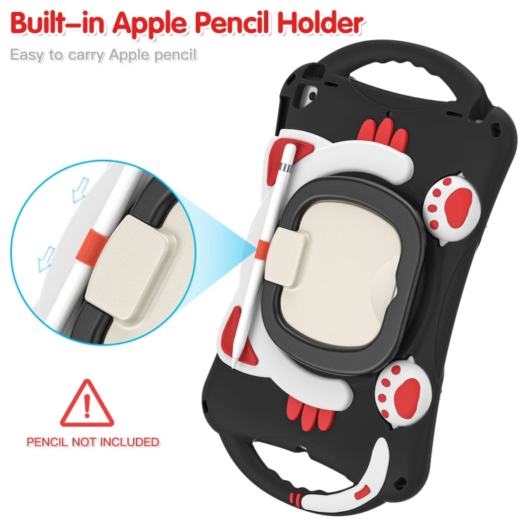 Cute Cat King Kids Shockproof Silicone Tablet Case with Holder & Shoulder Strap & Handle For iPad 10.2 2019 / 2020 / 2021 / Pro 10.5(Black Red) by bashfashion