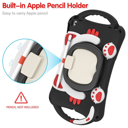 Cute Cat King Kids Shockproof Silicone Tablet Case with Holder & Shoulder Strap & Handle For iPad 10.2 2019 / 2020 / 2021 / Pro 10.5(Black Red) by bashfashion