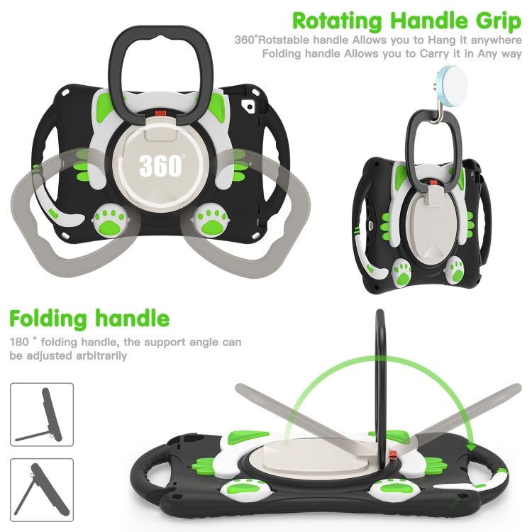 Cute Cat King Kids Shockproof Silicone Tablet Case with Holder & Shoulder Strap & Handle For iPad 10.2 2019 / 2020 / 2021 / Pro 10.5(Black Green) by bashfashion